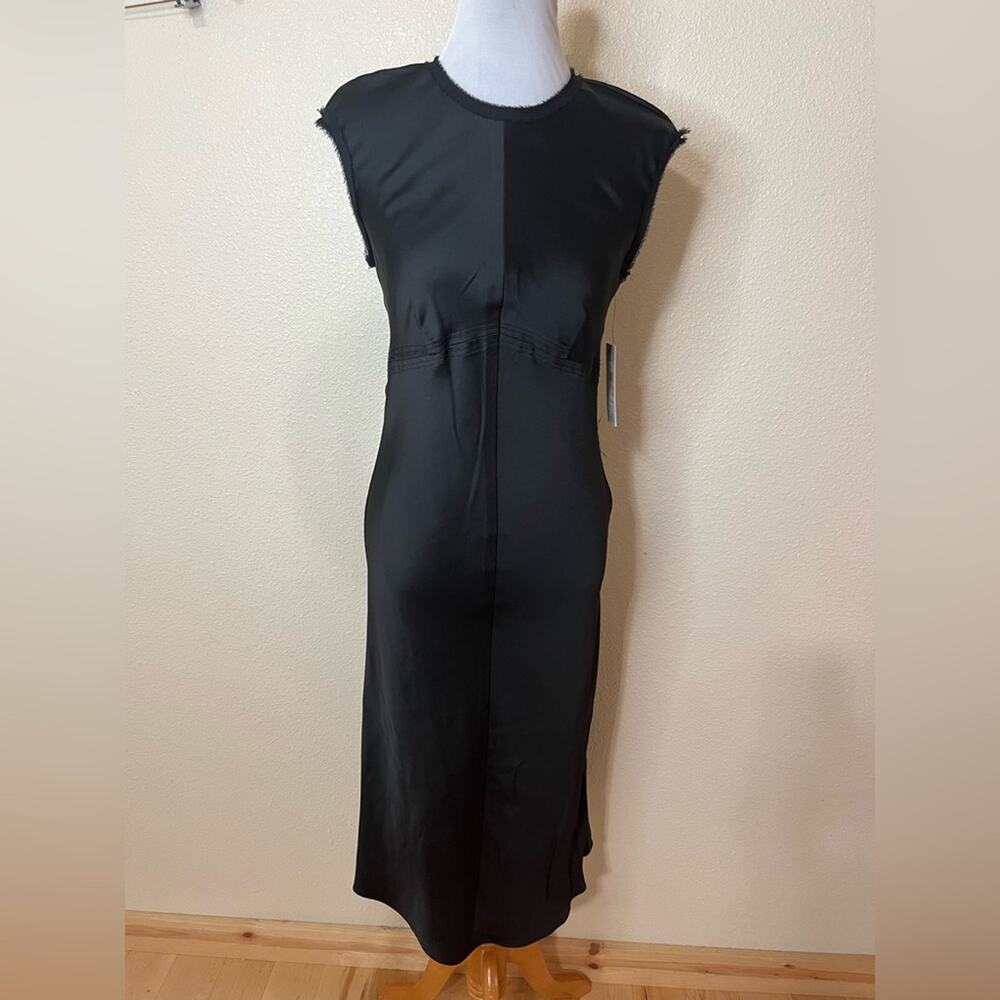 DKNY black satin midi slip sheath dress NEW 2
